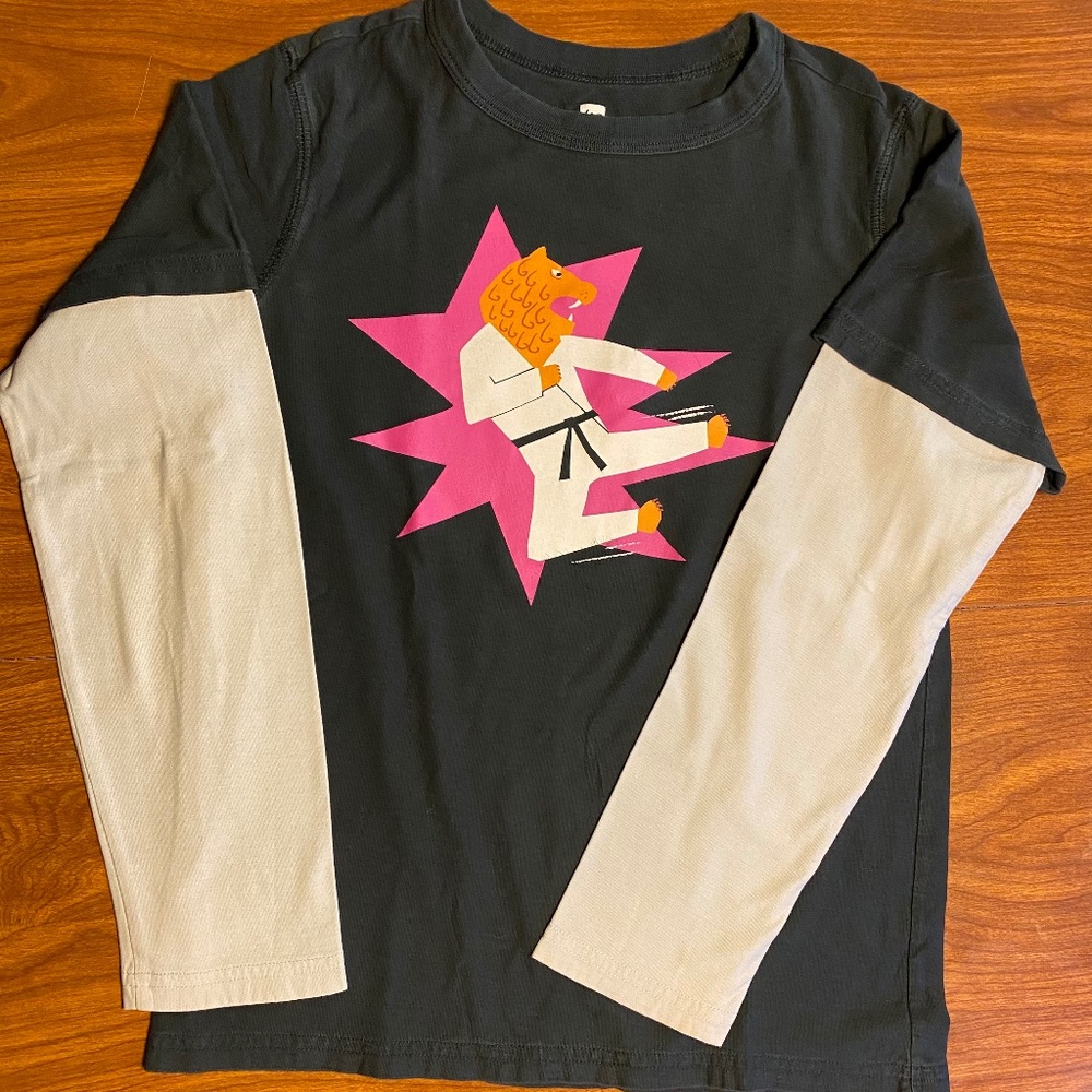 Tea Collection Graphic Long Sleeved Karate Black Tee Boy Size 14